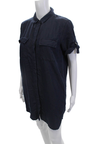 Topshop Womens Short Sleeve Button Down Shirt Dress Blue Size 2