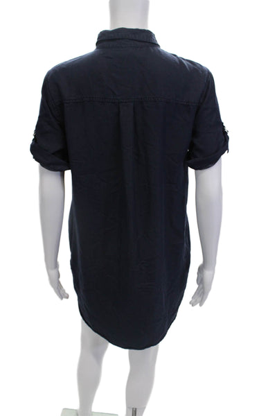 Topshop Womens Short Sleeve Button Down Shirt Dress Blue Size 2