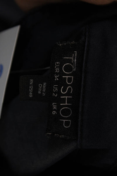 Topshop Womens Short Sleeve Button Down Shirt Dress Blue Size 2