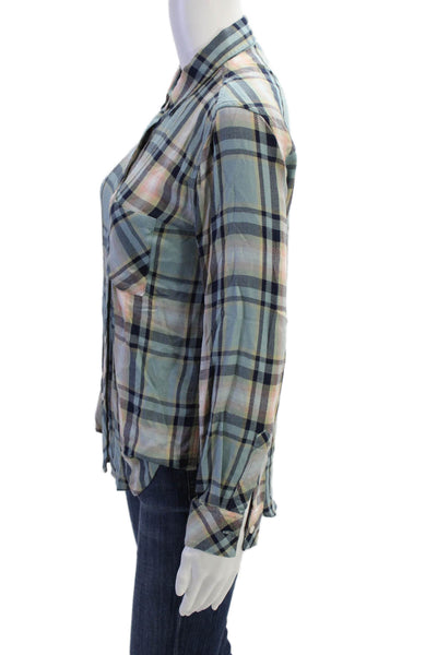 Rails Womens Button Front Long Sleeve Collared Plaid Shirt Blue Pink Size XS