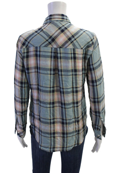 Rails Womens Button Front Long Sleeve Collared Plaid Shirt Blue Pink Size XS