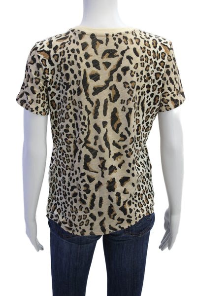 ATM Womens Short Sleeve Crew Neck Leopard Print Tee Shirt Brown White Medium
