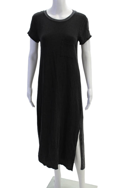 Splendid Womens Short Sleeve Scoop Neck Side Slit Shirt Dress Gray Size XS
