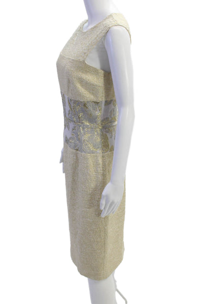 Rickie Freeman Teri Jon Womens Sleeveless Metallic Knit Dress Gold White Size 8