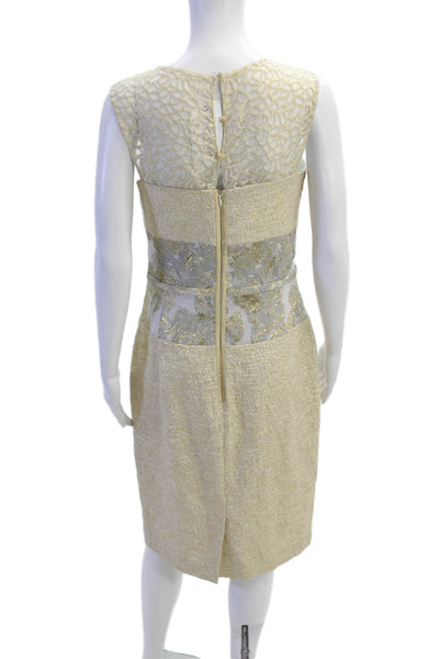 Rickie Freeman Teri Jon Womens Sleeveless Metallic Knit Dress Gold White Size 8