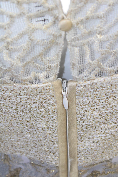 Rickie Freeman Teri Jon Womens Sleeveless Metallic Knit Dress Gold White Size 8