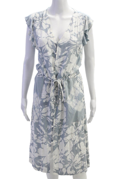 Splendid Womens Ruffled Cap Sleeve V Neck Floral Shift Dress GrayBlue White XS