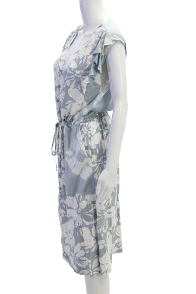 Splendid Womens Ruffled Cap Sleeve V Neck Floral Shift Dress GrayBlue White XS