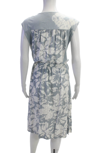 Splendid Womens Ruffled Cap Sleeve V Neck Floral Shift Dress GrayBlue White XS