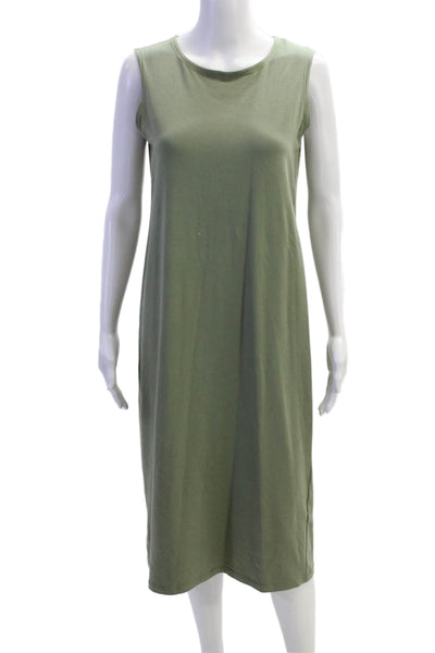 Eileen Fisher Womens Scoop Neck Midi Knit Tank Dress Green Cotton Size 2XS