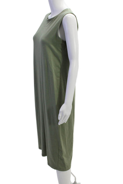 Eileen Fisher Womens Scoop Neck Midi Knit Tank Dress Green Cotton Size 2XS