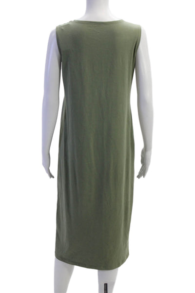 Eileen Fisher Womens Scoop Neck Midi Knit Tank Dress Green Cotton Size 2XS