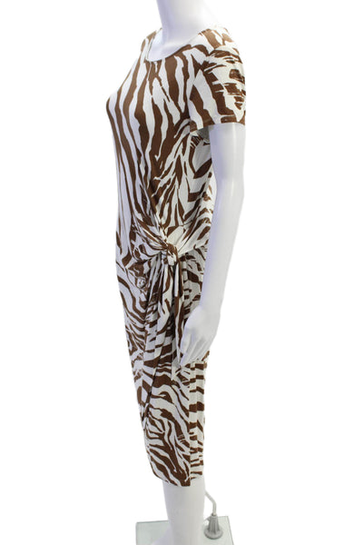 Lafayette 148 New York Womens Short Sleeve Zebra Print Dress Brown White Medium