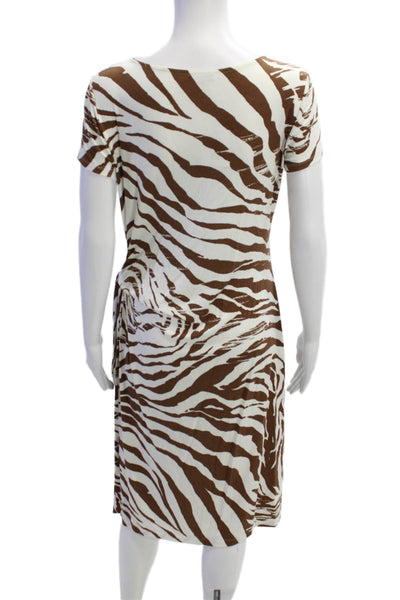 Lafayette 148 New York Womens Short Sleeve Zebra Print Dress Brown White Medium