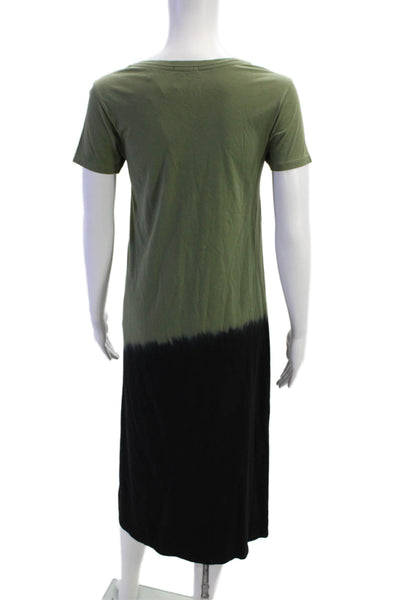 ATM Womens Short Sleeve V Neck Ombre Midi Shirt Dress Green Black Cotton Size XS