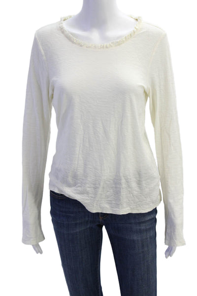Nation LTD Womens Long Sleeve Scoop Neck Tee Shirt White Cotton Size Medium