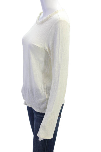 Nation LTD Womens Long Sleeve Scoop Neck Tee Shirt White Cotton Size Medium