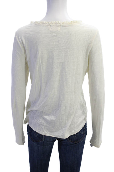 Nation LTD Womens Long Sleeve Scoop Neck Tee Shirt White Cotton Size Medium