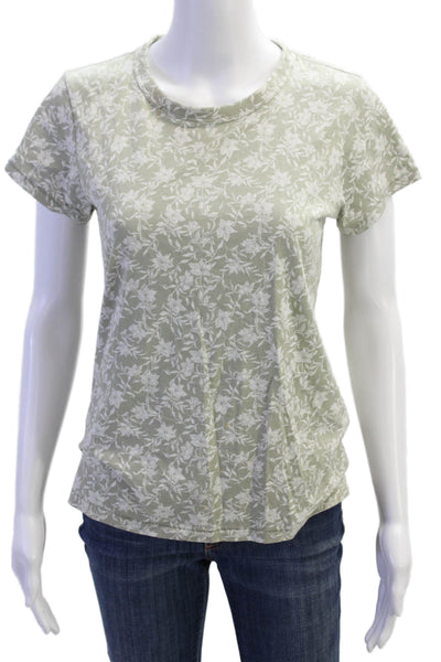 Rag & Bone Womens Short Sleeve Crew Neck Floral Tee Shirt Green White Size Small