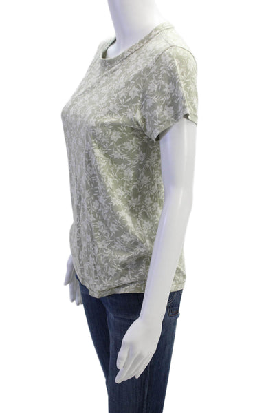 Rag & Bone Womens Short Sleeve Crew Neck Floral Tee Shirt Green White Size Small