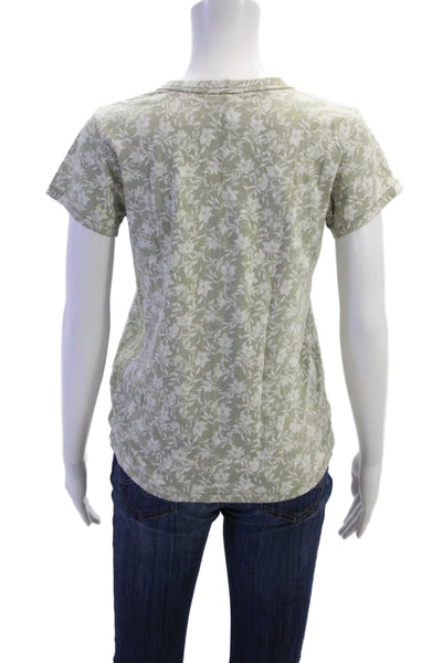 Rag & Bone Womens Short Sleeve Crew Neck Floral Tee Shirt Green White Size Small