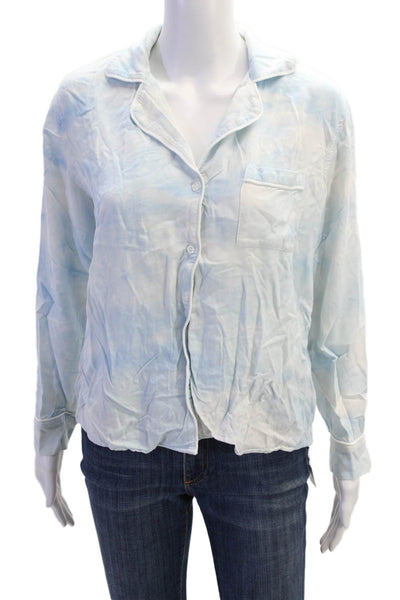 Rails Womens Button Front Long Sleeve Collared Pocket Shirt Blue White Size XS