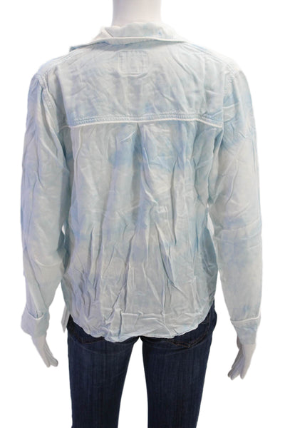 Rails Womens Button Front Long Sleeve Collared Pocket Shirt Blue White Size XS