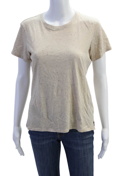 ATM Womens Short Sleeve Crew Neck Speckled Tee Shirt Brown Cotton Size Medium