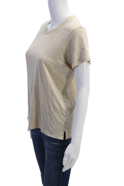 ATM Womens Short Sleeve Crew Neck Speckled Tee Shirt Brown Cotton Size Medium
