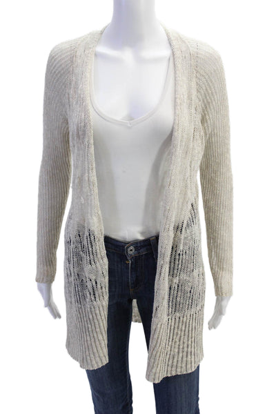 Eileen Fisher Womens Long Sleeve Open Knit Linen Cardigan Sweater Beige Size XS