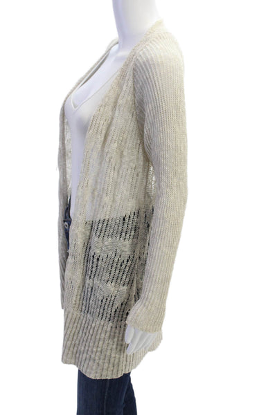 Eileen Fisher Womens Long Sleeve Open Knit Linen Cardigan Sweater Beige Size XS