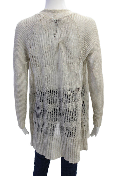 Eileen Fisher Womens Long Sleeve Open Knit Linen Cardigan Sweater Beige Size XS