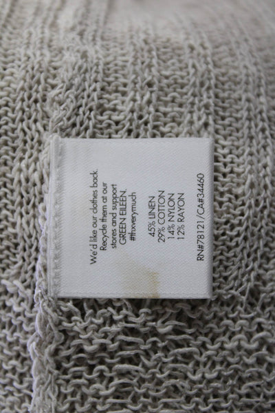 Eileen Fisher Womens Long Sleeve Open Knit Linen Cardigan Sweater Beige Size XS
