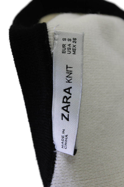 Zara Knit Womens Button Down Cardigan Sweater White Black Size Small