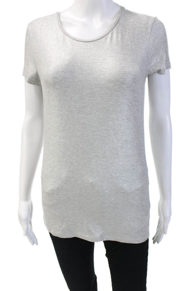 Majestic Filatures Womens Short Sleeve Crew Neck Metallic Knit Shirt Silver 4