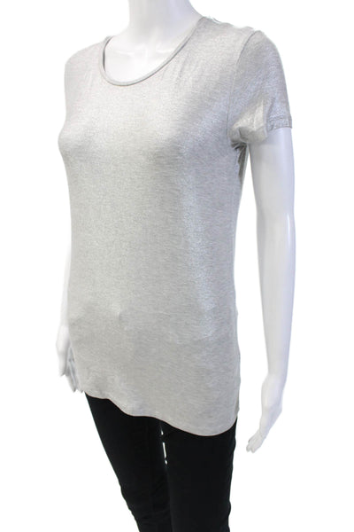 Majestic Filatures Womens Short Sleeve Crew Neck Metallic Knit Shirt Silver 4