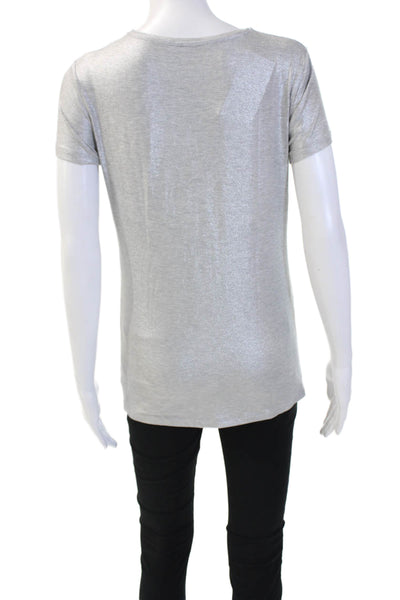 Majestic Filatures Womens Short Sleeve Crew Neck Metallic Knit Shirt Silver 4