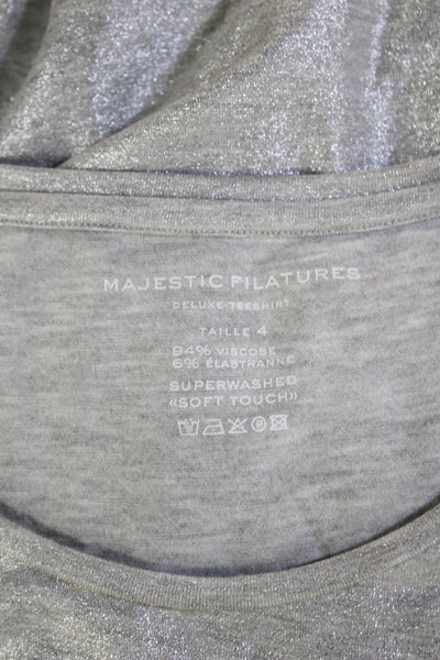 Majestic Filatures Womens Short Sleeve Crew Neck Metallic Knit Shirt Silver 4