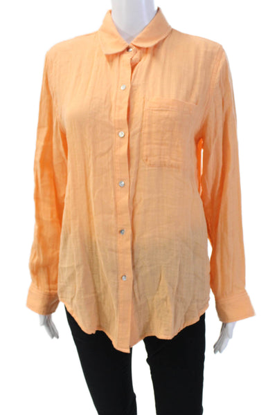 Rails Womens Button Front Long Sleeve Collared Shirt Orange Cotton Size Small