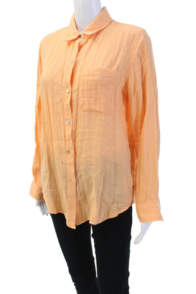 Rails Womens Button Front Long Sleeve Collared Shirt Orange Cotton Size Small