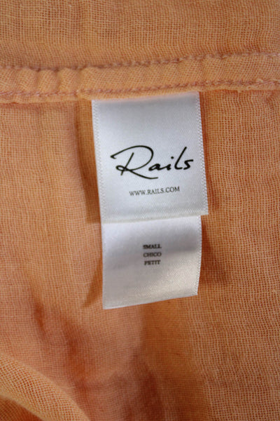 Rails Womens Button Front Long Sleeve Collared Shirt Orange Cotton Size Small