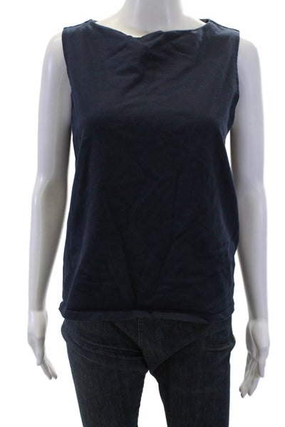 J Crew Womens Cotton Sleeveless Boat Neck Casual Top Dark Blue Size S