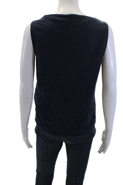 J Crew Womens Cotton Sleeveless Boat Neck Casual Top Dark Blue Size S