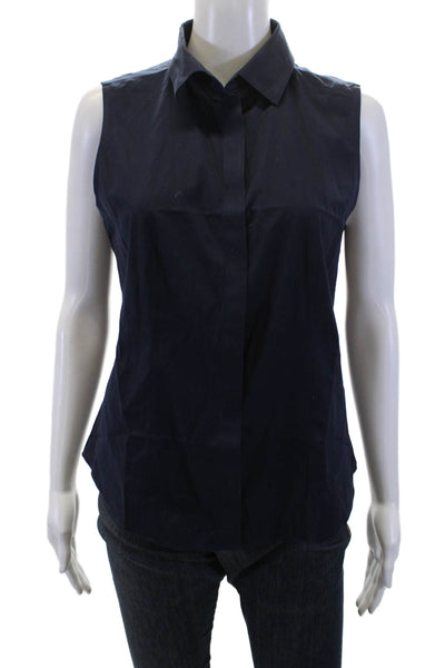 Talbots Womens Cotton Collared Sleeveless Button Front Blouse Blue Size 6