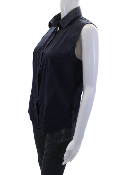 Talbots Womens Cotton Collared Sleeveless Button Front Blouse Blue Size 6