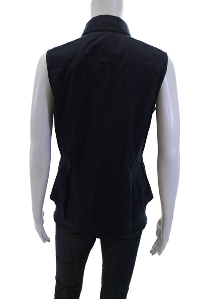 Talbots Womens Cotton Collared Sleeveless Button Front Blouse Blue Size 6