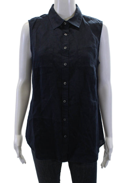 Talbots Womens Cotton Pocketed Detail Sleeveless Buttoned Top Blue Size M