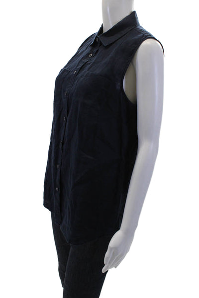 Talbots Womens Cotton Pocketed Detail Sleeveless Buttoned Top Blue Size M