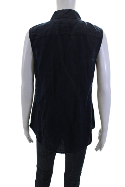 Talbots Womens Cotton Pocketed Detail Sleeveless Buttoned Top Blue Size M