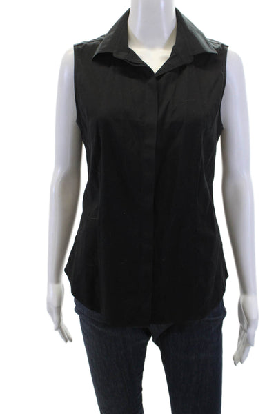 Talbots Womens Cotton Collared Sleeveless Button Front Top Black Size 8